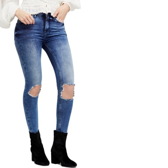 Free People Denim - Free People High Waisted Ankle Skinny Jeans Ripped